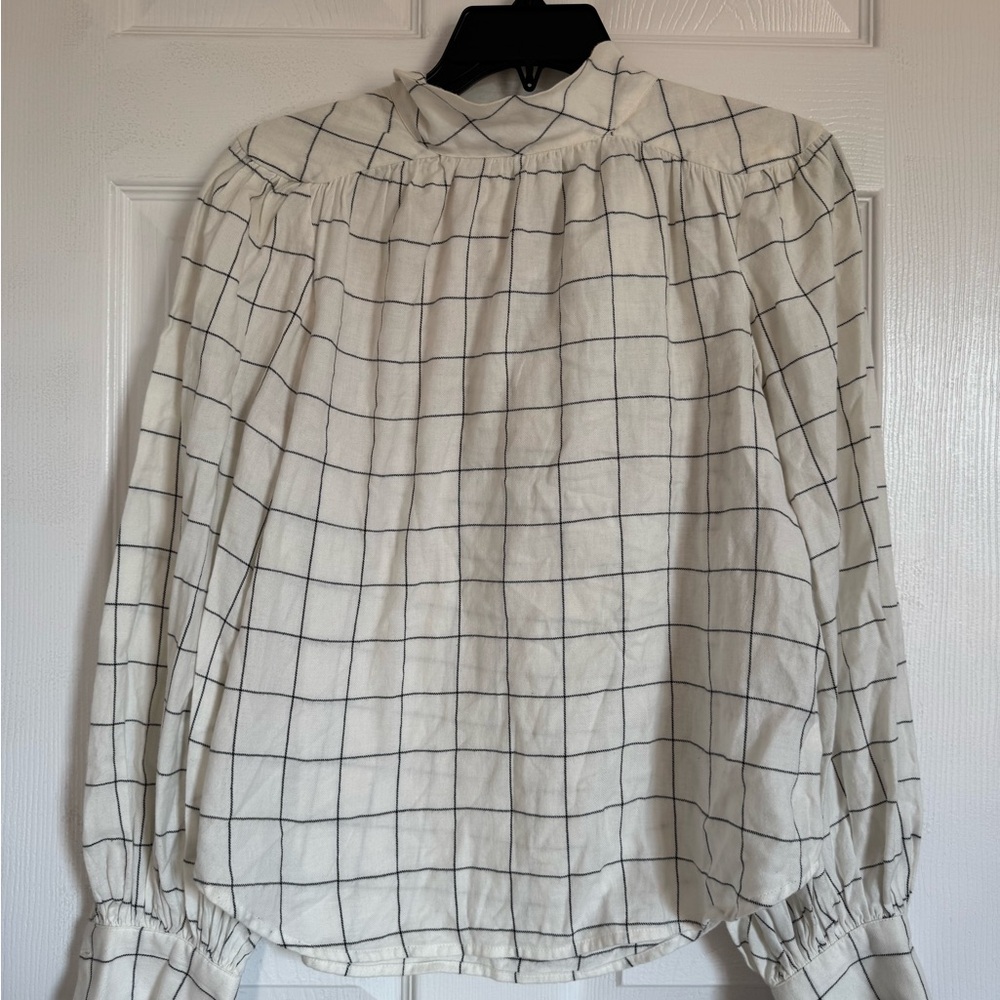 Joie Cream Checkered Blouse